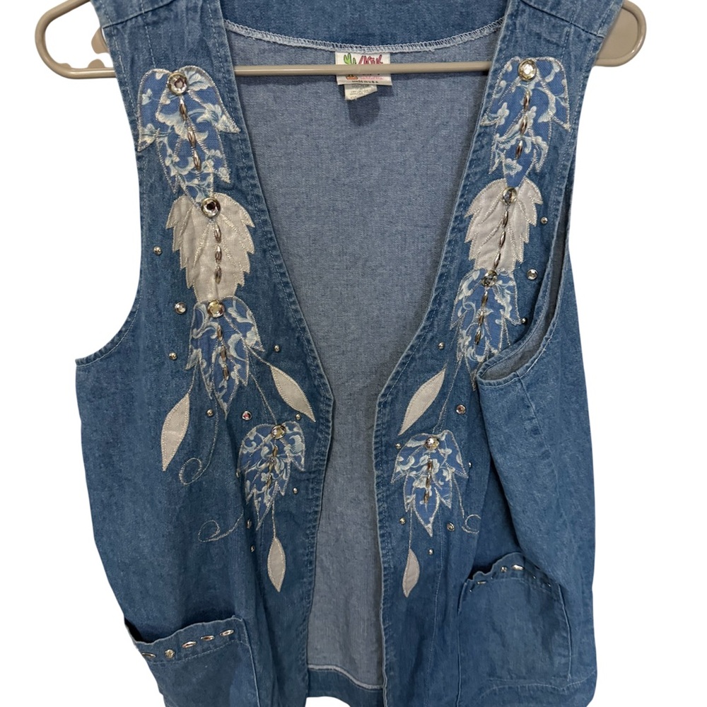 Cactus Blue Denim Vest with Embroidered Details